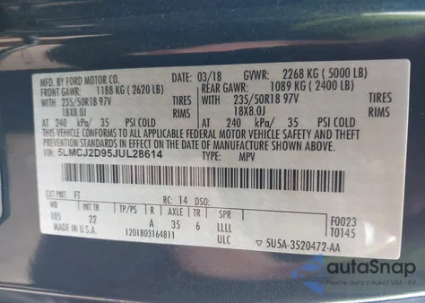 2018 Lincoln Mkc Select z USA, uszkodzony, nr VIN 5LMCJ2D95JUL28614